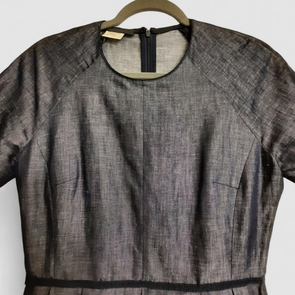 French LES COPAINS Linen Cotton Chambray Dress Italy Fit Flare Pockets 42 6 - Picture 2 of 11